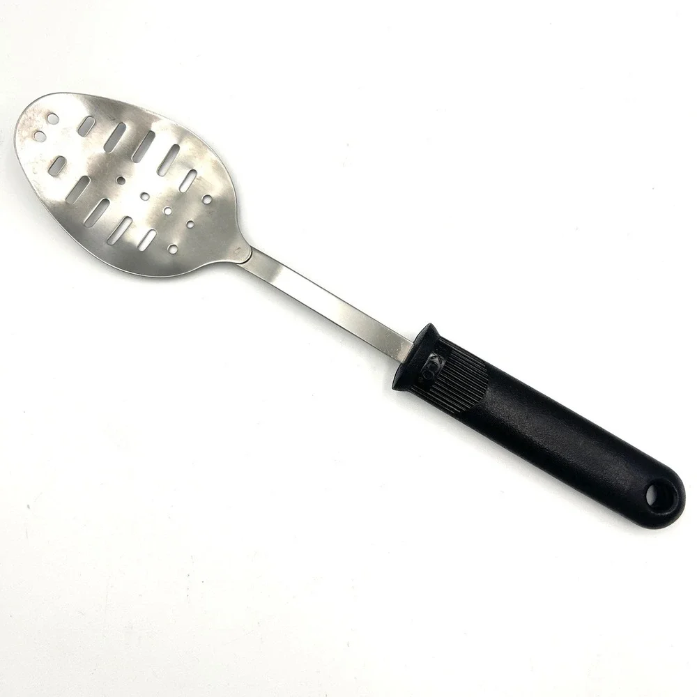 Vintage EKCO Slotted Serving Spoon Stainless Steel Black Handle 12